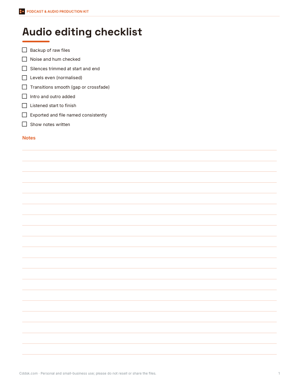 Preview of Printable Audio Editing Checklist