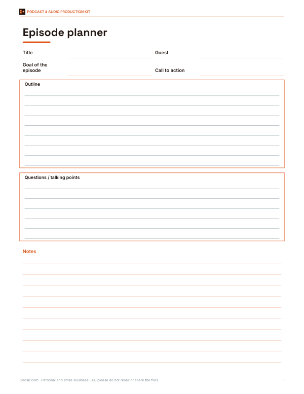 Preview of Printable Podcast Episode Planner