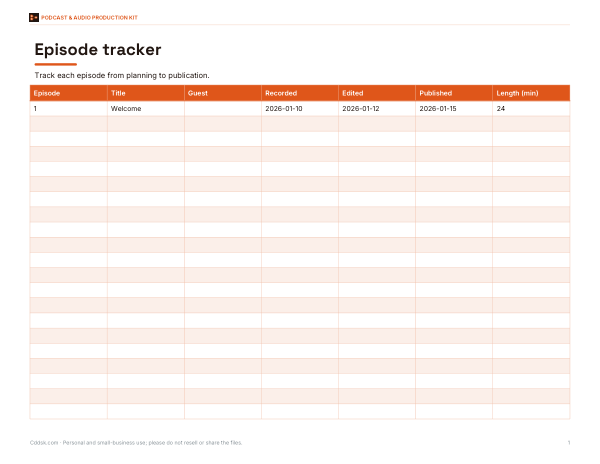 Preview of Printable Episode Tracker Sheet