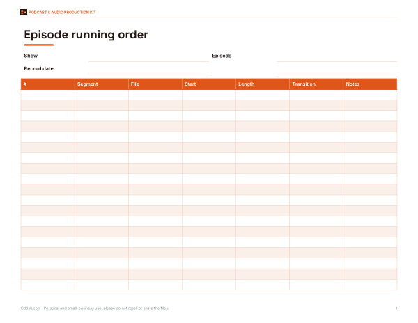 Preview of Printable Podcast Running Order Template